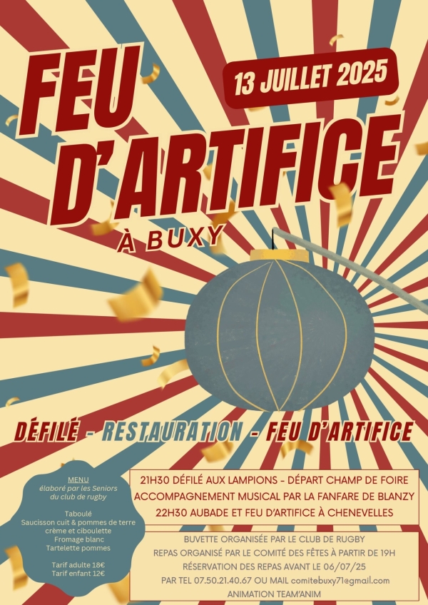 13 JUILLET - Tout le programme des animations ce dimanche à Buxy