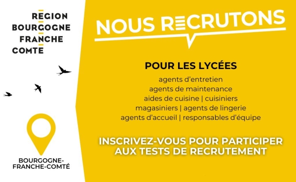 La Région Bourgogne-Franche-Comté recrute pour ses lycées 