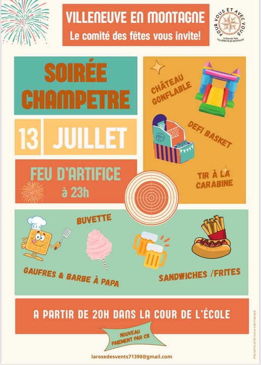 13 JUILLET - Le Comité des fêtes de Villeneuve en montagne vous invite