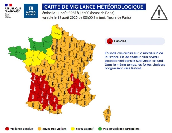 CANICULE - La vigilance rouge étendue aux portes sud de la Saône et Loire à partir de mardi 