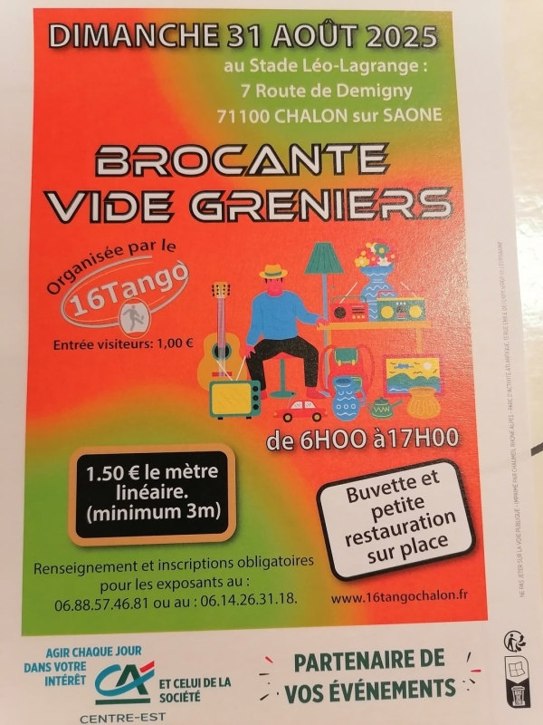 Le 16Tango propose sa brocante ce dimanche 31 août au Stade Léo Lagrange 