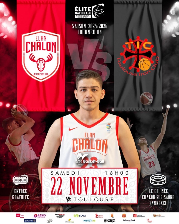 ELAN CHALON BASKET FAUTEUIL - Championnat de France - Chalon reçoit Toulouse ce samedi à l'annexe du Colisée 