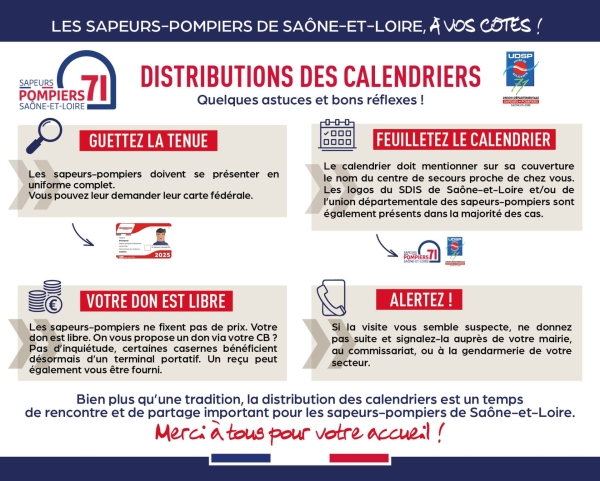 CALENDRIER DES SAPEURS-POMPIERS - Attention aux arnaques, on vous rappelle le principe 
