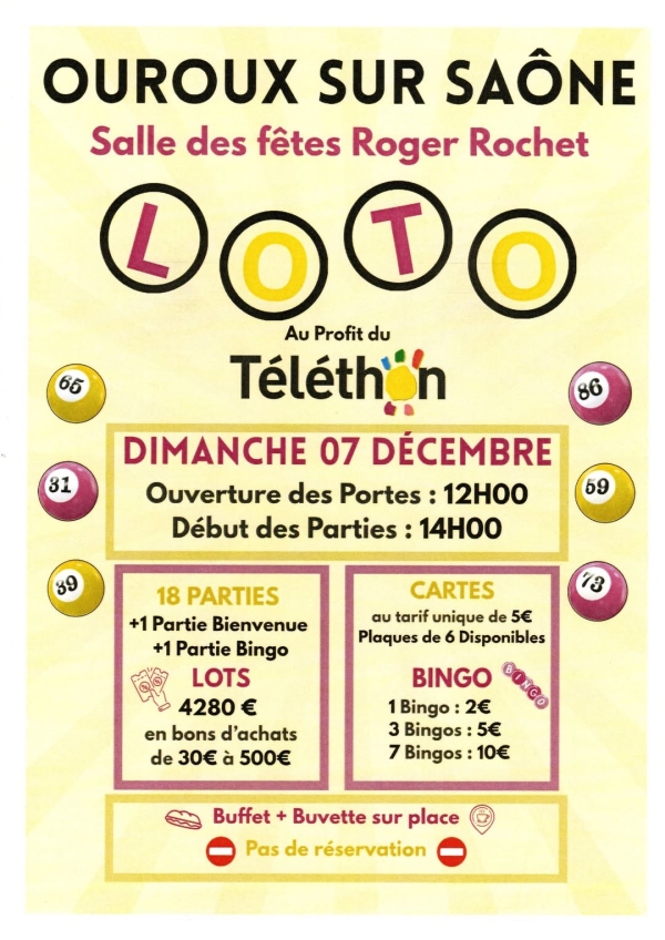 Loto au profit du téléthon ce dimanche à Ouroux-sur-Saône