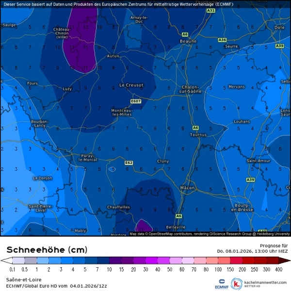 La neige attendue en Saône et Loire pour les journées de mercredi et jeudi 