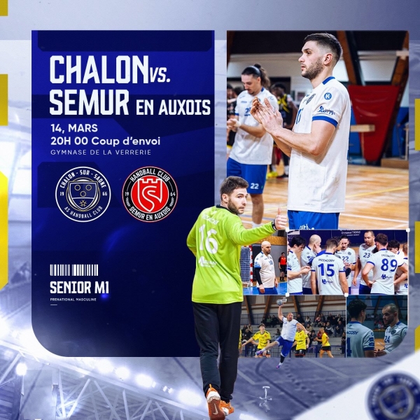 HANDBALL CLUB CHALON - Ce week-end, les seniors garçons prénationale reçoivent Semur en Auxois à la verrerie 