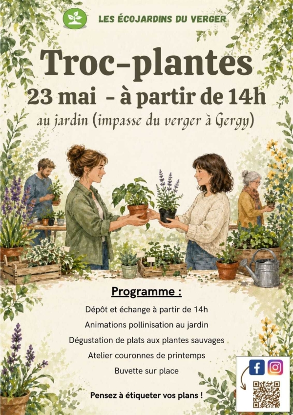 Troc-plantes à l'éco-jardin de Gergy le 23 mai 