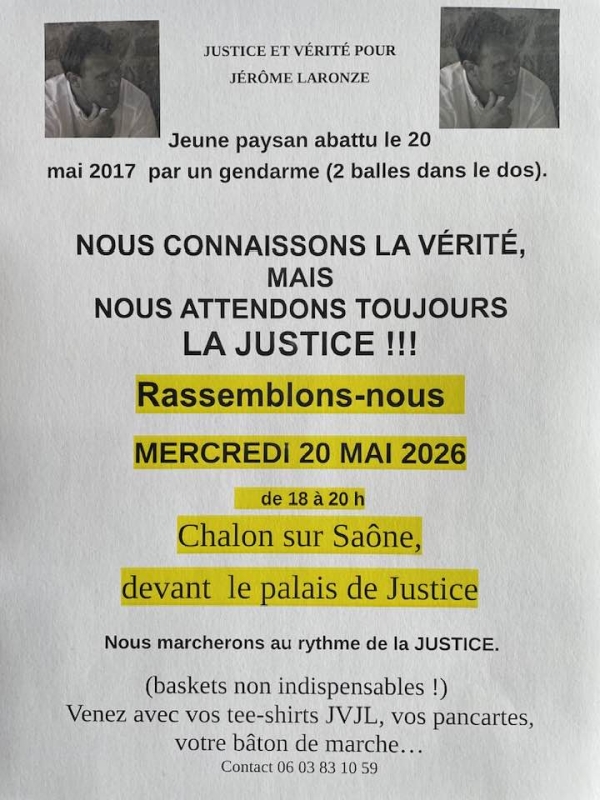 "Justice et vérité pour Jérôme Laronze" - un nouveau rassemblement ce mercredi devant le Palais de justice de Chalon 