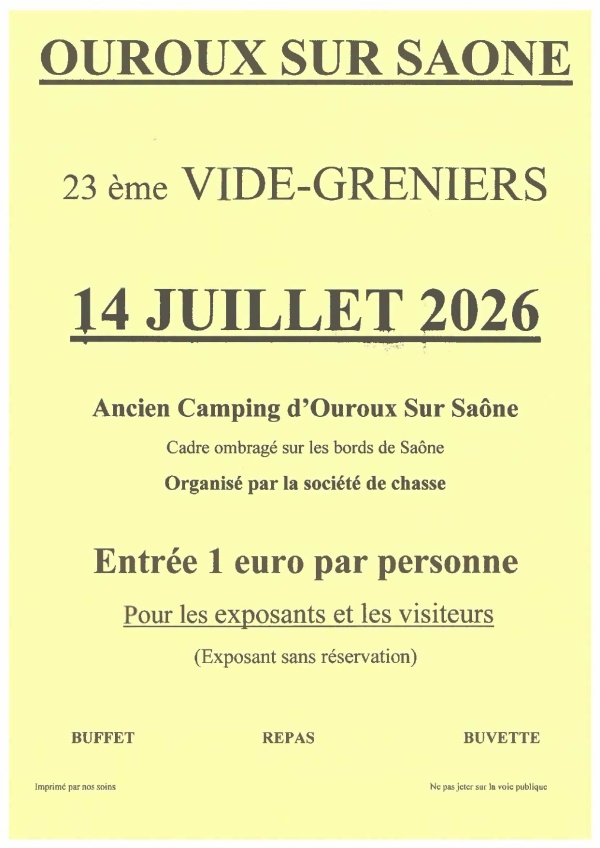 Le 14 juillet, Ouroux-sur-Saône vous donne rendez-vous pour son traditionnel vide-greniers 