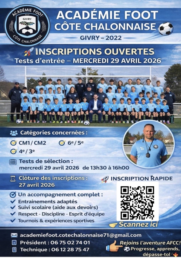 Académie du foot Côte Chalonnaise - Les inscriptions sont ouvertes 