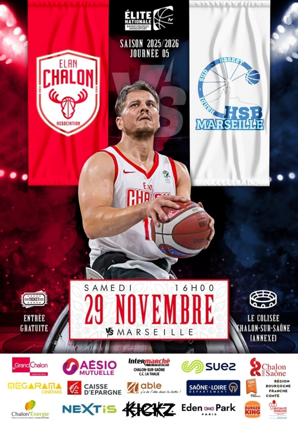 BASKET FAUTEUIL - 5e journée Championnat de France - L'Elan Chalon reçoit Marseille ce samedi à l'Annexe du Colisée 