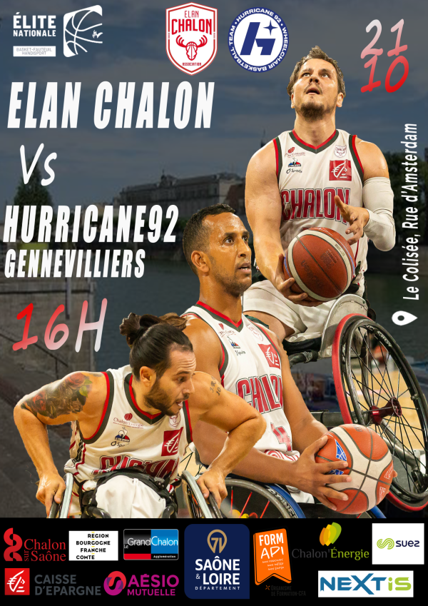 BASKET FAUTEUIL - Championnat de France Elite - L'Elan Chalon reçoit les Hurricanes de Gennevilliers 