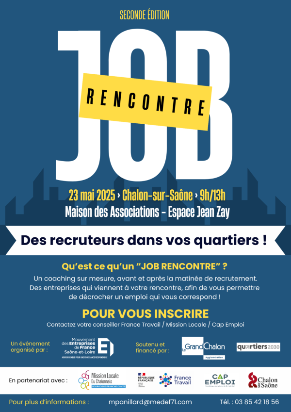 La 2e Edition de Job Rencontre se tiendra à Chalon le 23 mai à l'Espace Jean Zay