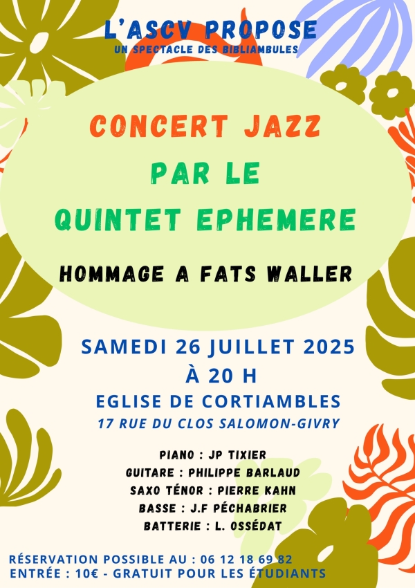 Concert jazz à l'église de Cortiambles ce samedi 26 juillet