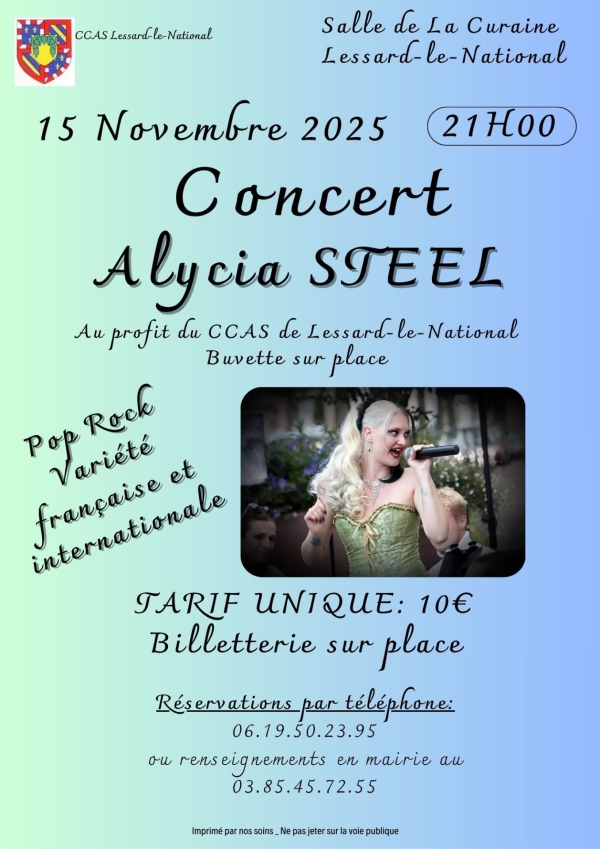 Alycia Steel en concert le 15 novembre à Lessard-le-National 
