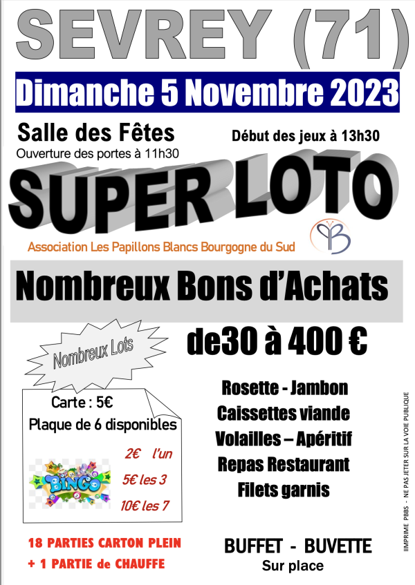 Le super-loto des Papillons Blancs Bourgogne du Sud annoncé pour le 5 novembre 