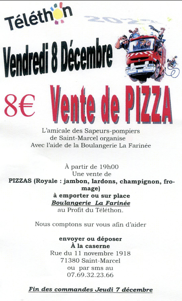 TELETHON - Vente de Pizza par l'Amicale des sapeurs-pompiers de Saint-Marcel