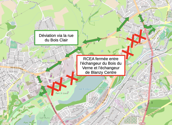 RCEA - Basculement de la circulation sur le chantier de mise à 2 × 2 voies de la RCEA dans la traversée de Blanzy dans la nuit du 15 au 16 janvier 2024 de 20h00 à 06h00