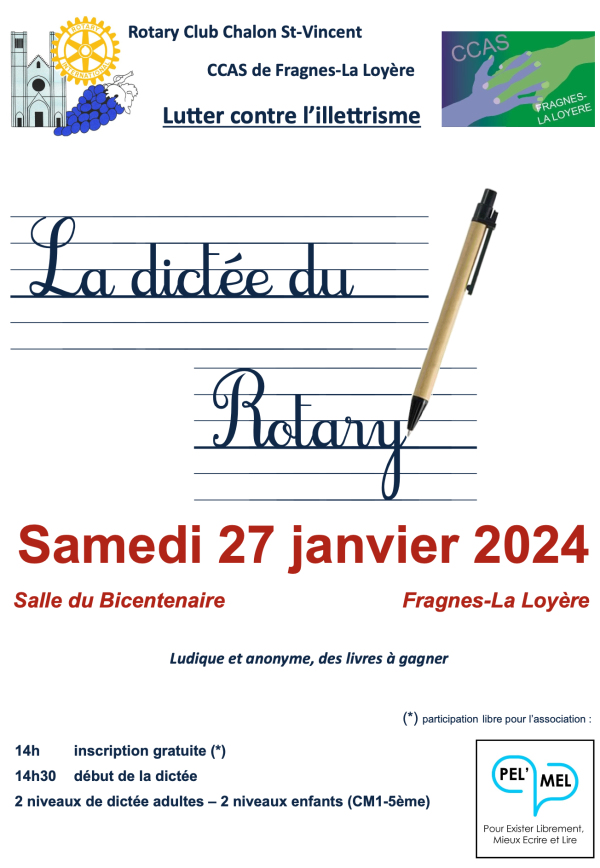 Vous aimez l’orthographe… alors, venez samedi après-midi à Fragnes-La Loyère participer à la Dictée du Rotary 
