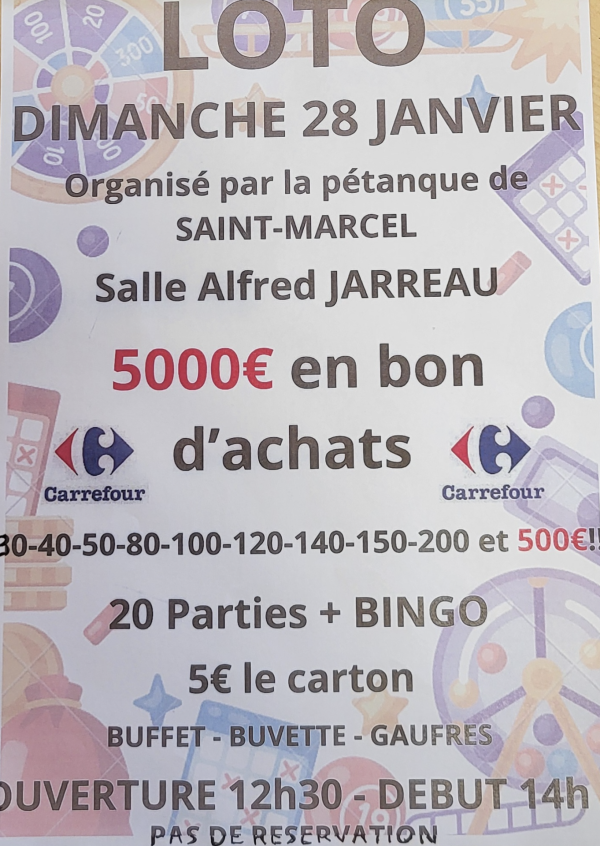 Loto de la pétanque Saint-Marcel le dimanche 28 janvier 