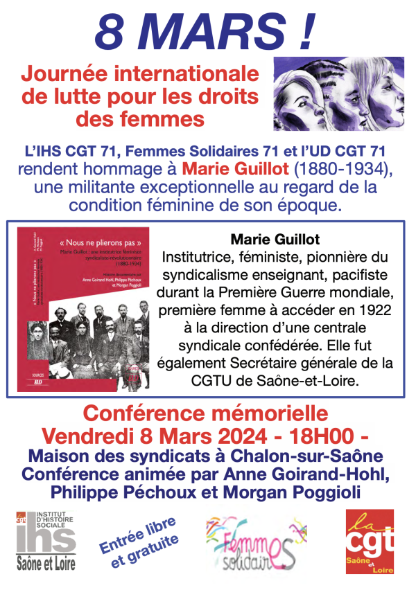 Conférence autour de Marie Guillot ce 8 mars à Chalon 