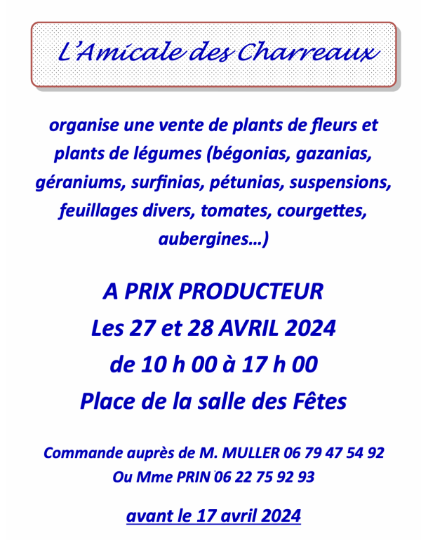 Il est temps de réserver vos plants auprès de l'amicale des Charreaux 