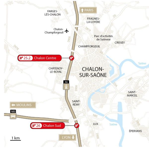 A6 – le diffuseur de Chalon nord devient Chalon centre