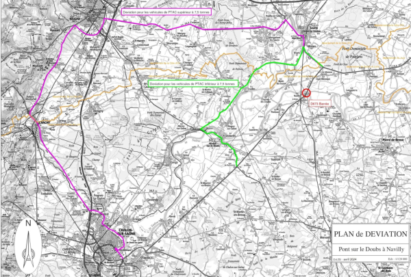 RD 973 - Commune de Navilly Travaux de restauration du pont sur le Doubs - Des déviations mises en place 