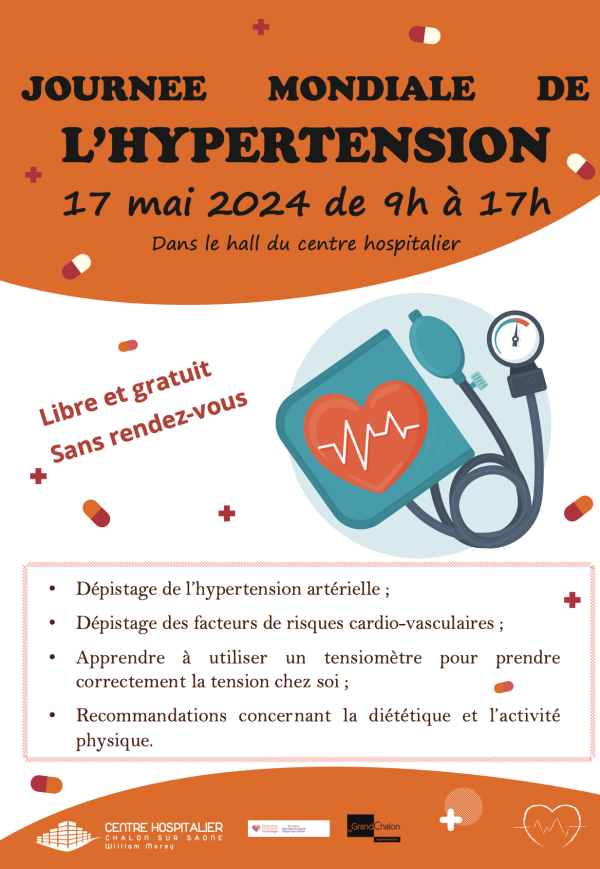 Journée mondiale de l'hypertension - Dépistage libre et gratuit dans le hall de l'hôpital de Chalon