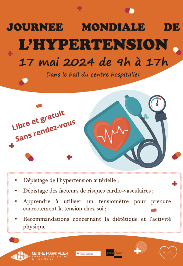 Journée mondiale de l'hypertension - Dépistage libre et gratuit dans le hall de l'hôpital de Chalon 