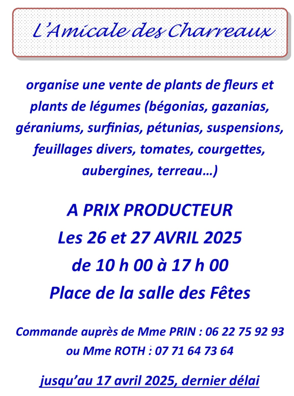 L' Amicale des Charreaux organise une vente de plants de fleurs et légumes