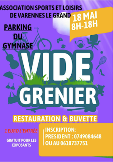 Vide-greniers le 18 mai à Varennes le Grand