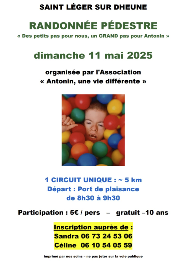 Randonnée pédestre le 11 mai à Saint Léger sur Dheune au profit d'Antonin