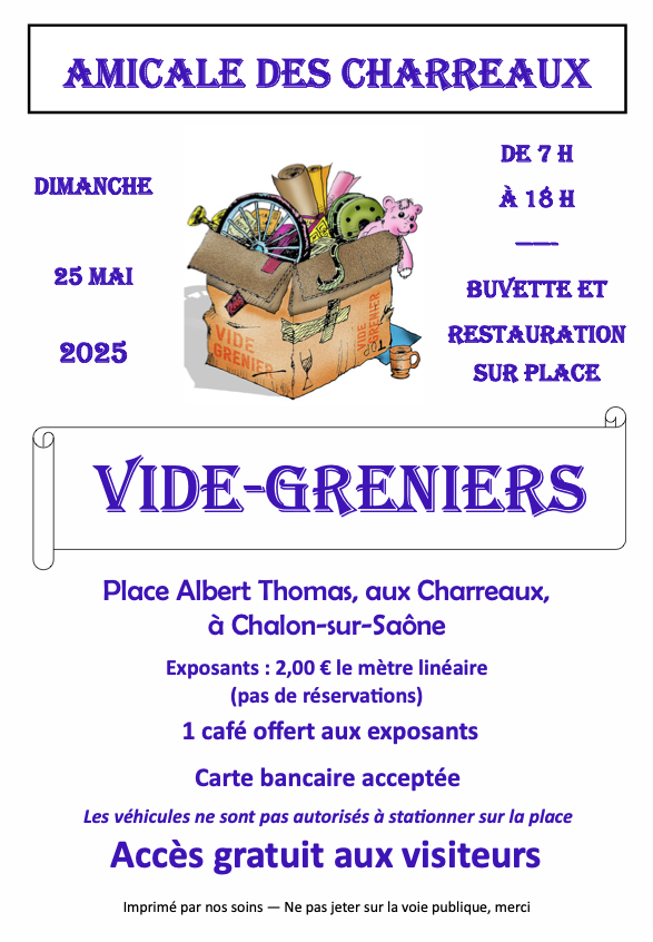 Vide-greniers de l'Amicale des Charreaux le 25 mai
