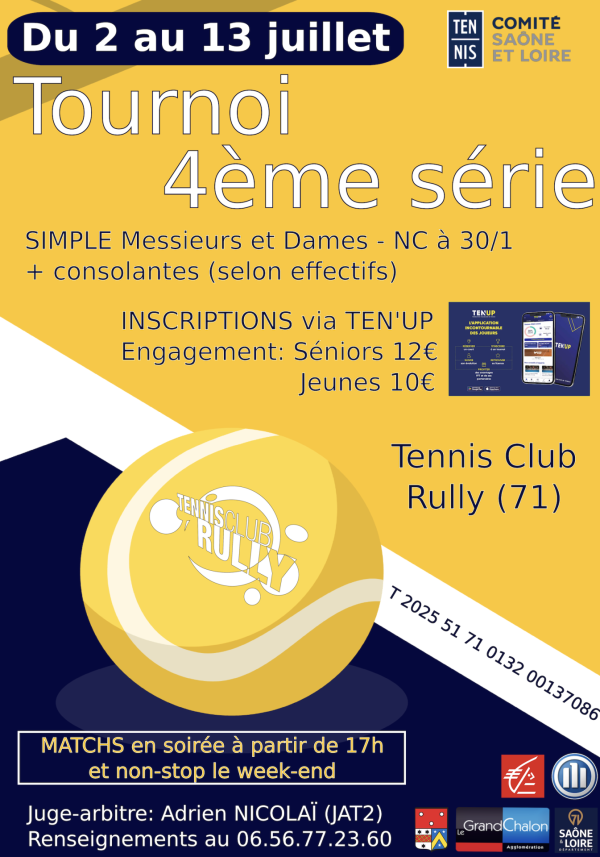 Il est temps de vous inscrire pour le Tournoi d'été du Tennis Club de Rully