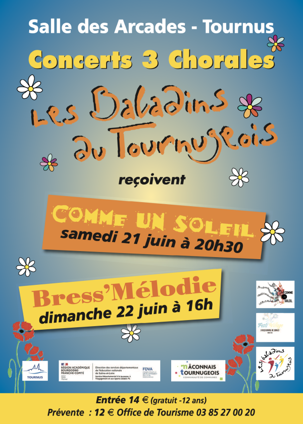 Concerts 3 chorales les 21 et 22 juin à Tournus 