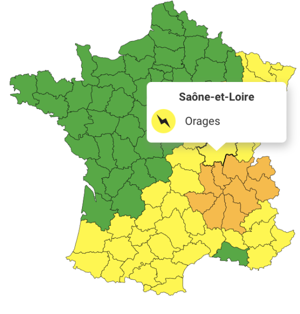 Loire, Rhône et l'Ain encore en vigilance orange aux orages... la Saône et Loire repasse en jaune