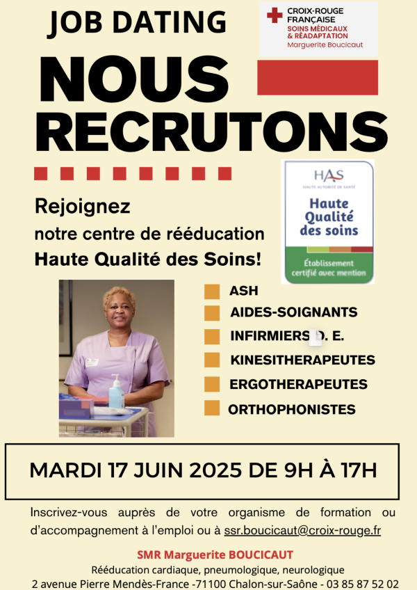 CENTRE READAPTATION MARGUERITE BOUCICAUT - Une journée recrutement organisée ce mardi 17 juin à Chalon