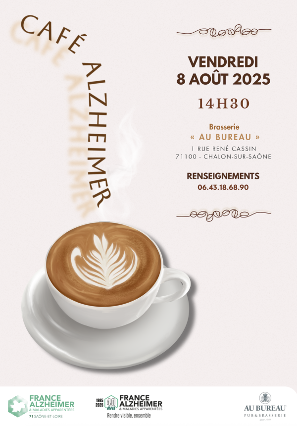 Le prochain café Alzheimer organisé à Chalon à la brasserie Au Bureau le vendredi 8 août