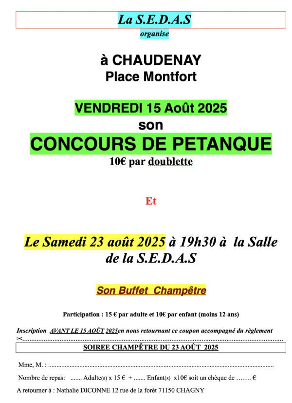 Concours de pétanque à Chaudenay le 15 août 