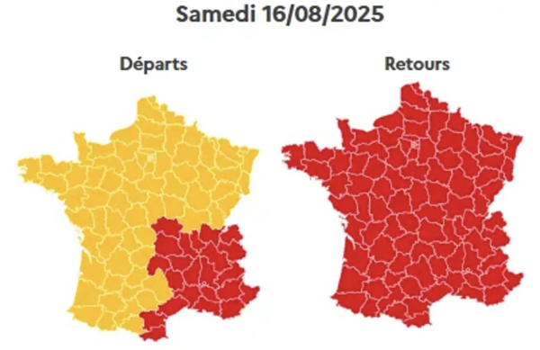 CHASSE-CROISE DU 15 AOÛT - La journée de  samedi s'annonce comme la journée la plus chargée du week-end, classée orange au niveau national dans le sens des départs et rouge dans le sens des retours. 
