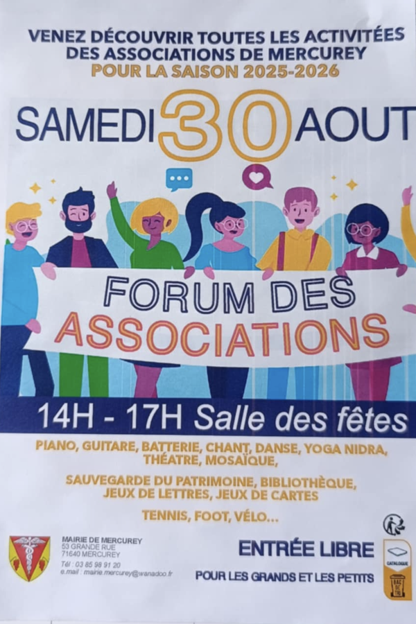 Le forum des associations de Mercurey c'est ce  30 août ! 