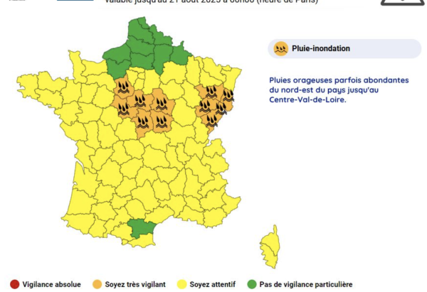 Une vigilance orange pluie/inondations sur une partie de la Bourgogne ce mercredi 