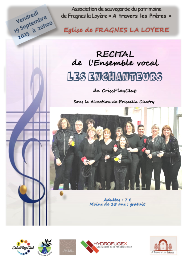Récital de l'ensemble vocal "Les Enchanteurs" le 19 septembre à Fragnes-La Loyère 