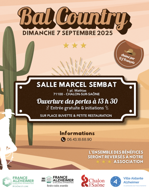 France Alzheimer 71 organise son premier bal country ce dimanche 7 septembre à la salle Sembat 