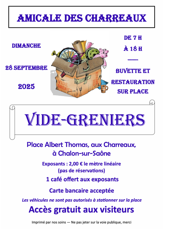 Vide-greniers de l'Amicale des Charreaux le 28 septembre 