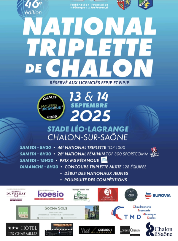Le National Triplette de Chalon se joue ce week-end au stade Léo Lagrange 