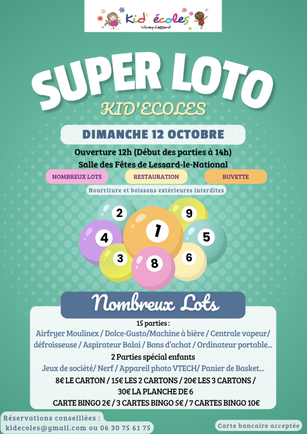 Le super-loto des écoles de Virey le Grand/Lessard le National  se tiendra le 12 octobre