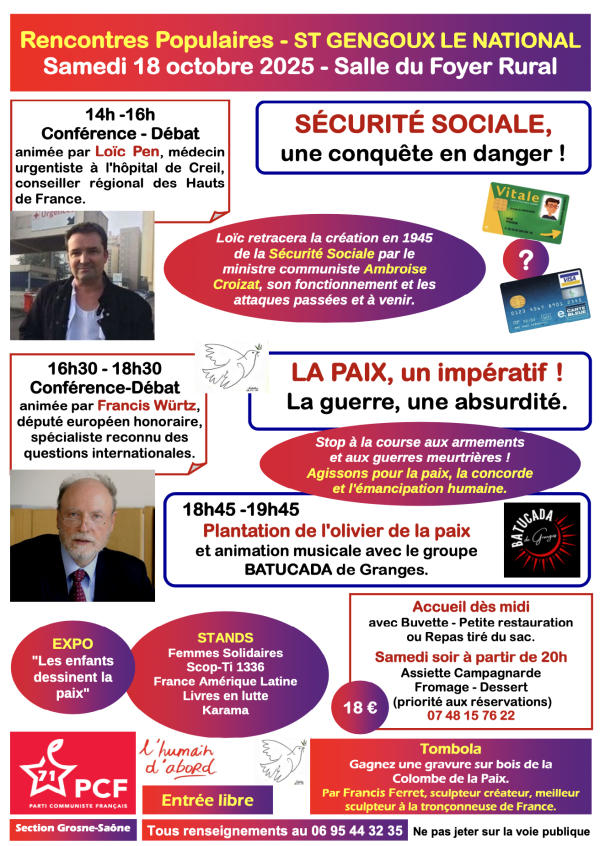 Rencontres populaires à Saint-Gengoux-le-National organisées par le PCF autour de la Sécurité Sociale et des questions internationales 