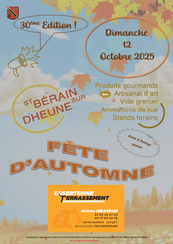 La 30e Edition de la Fête d'Automne à Saint-Bérain-sur-Dheune vous attend ce dimanche 